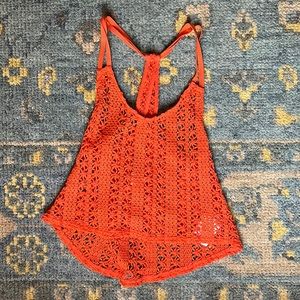 Orange Roxy crochet knit crop tank top
